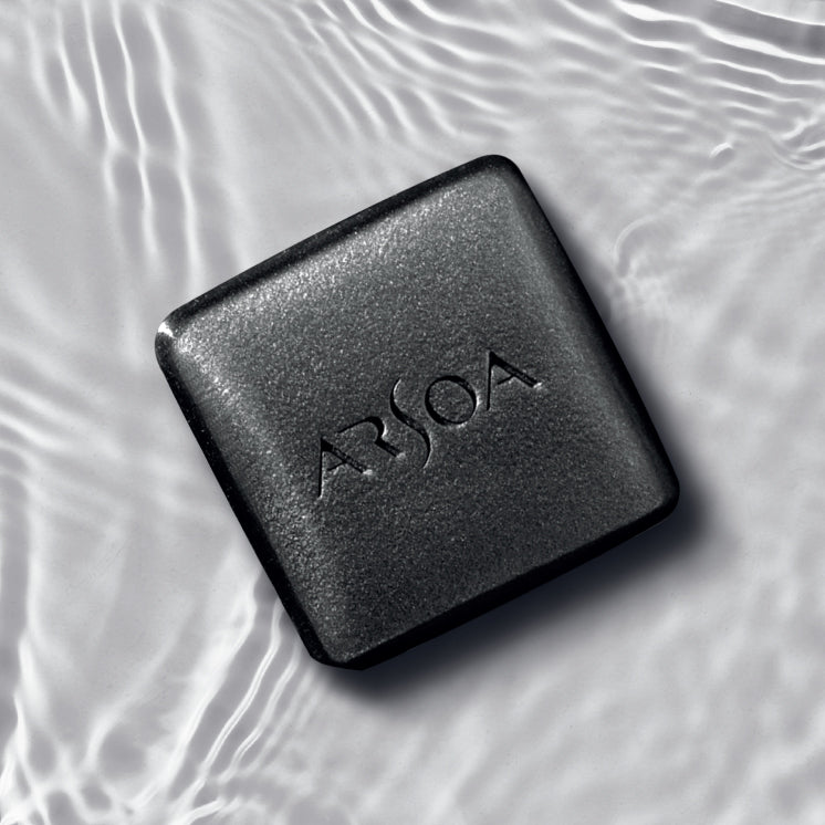 Arsoa Queen Silver charcoal soap on water — made in Japan since 1972